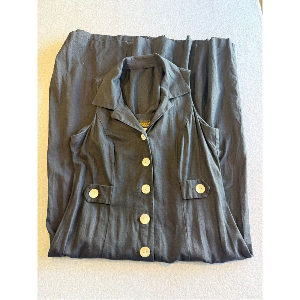 Virgo black linen blend open back button down dress 14